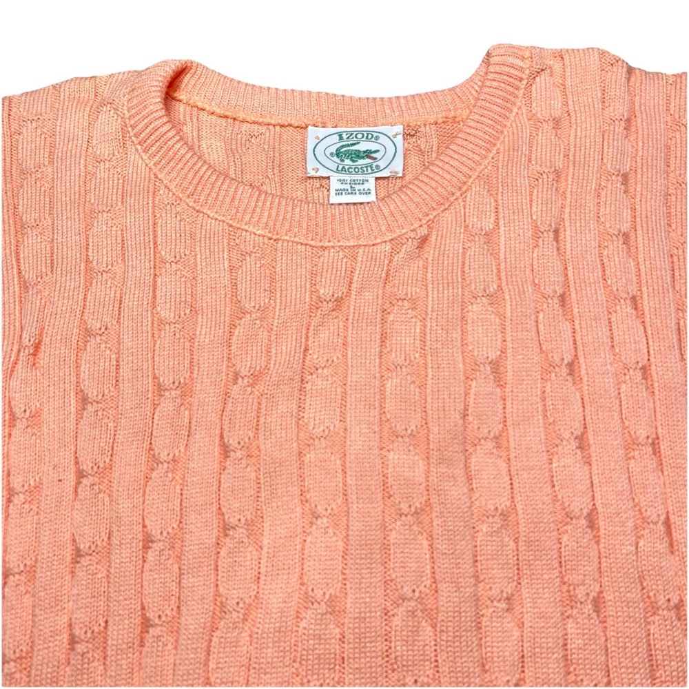 NOS 80s Izod Lacoste Sweater Cable Knit Salmon Pink Coquette Coastal Tennis Prep
